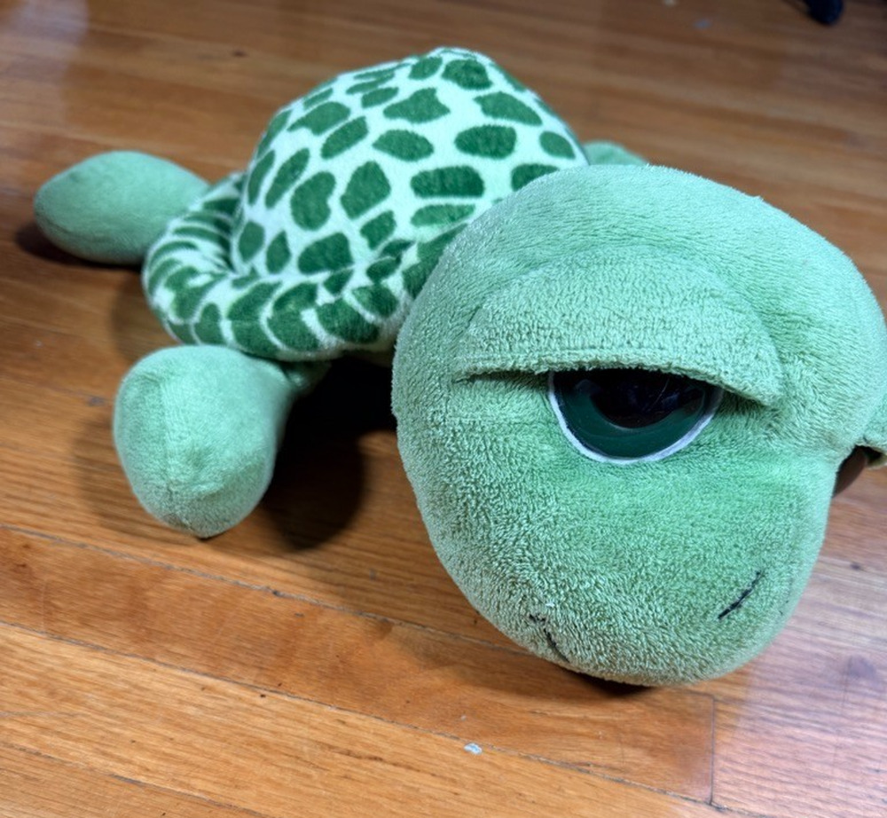 Green Sea Turtle Plush Stuffed Animal Sleepy Eyes Patterned Shell